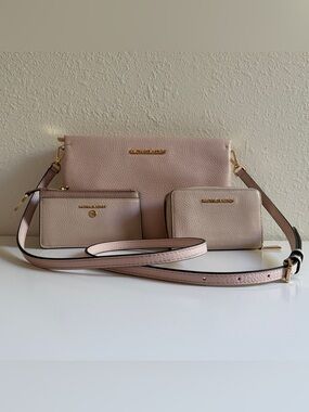 Michael Kors Jet Set Large Pebbled Leather Crossbody, Wallet, and Card Case Set